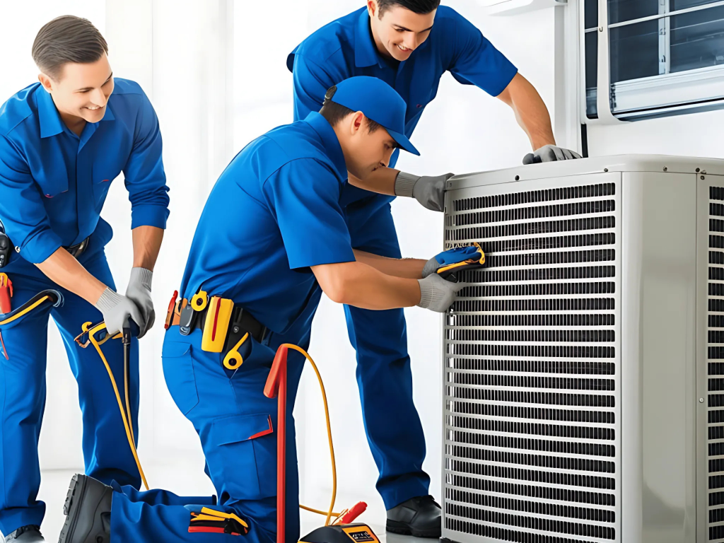 Emergency HVAC repair in Katy, TX: technician working on air conditioner to restore home cooling.
