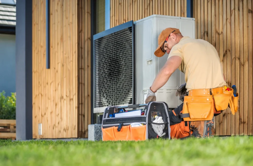 Professional technician preparing new system components for hvac installation katy tx.