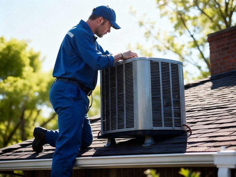 Certified tech performing rooftop AC maintenance Katy TX – full system check and cleaning