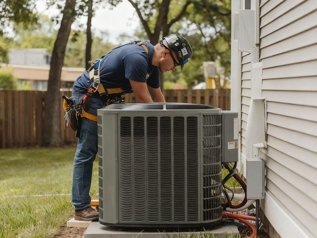 Expert rooftop AC service and maintenance Katy TX – safety harness and full diagnostic included
