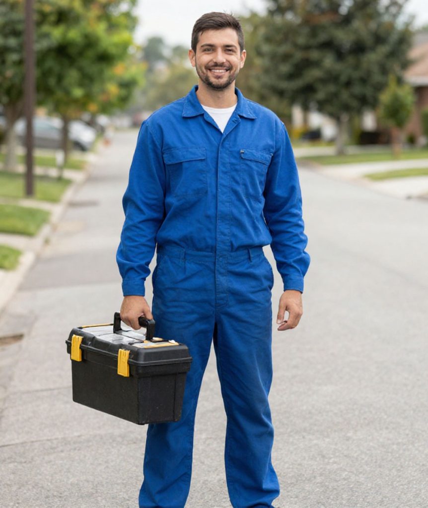 A technician pointing to a local service map for professional and reliable ac installation fulshear tx services.